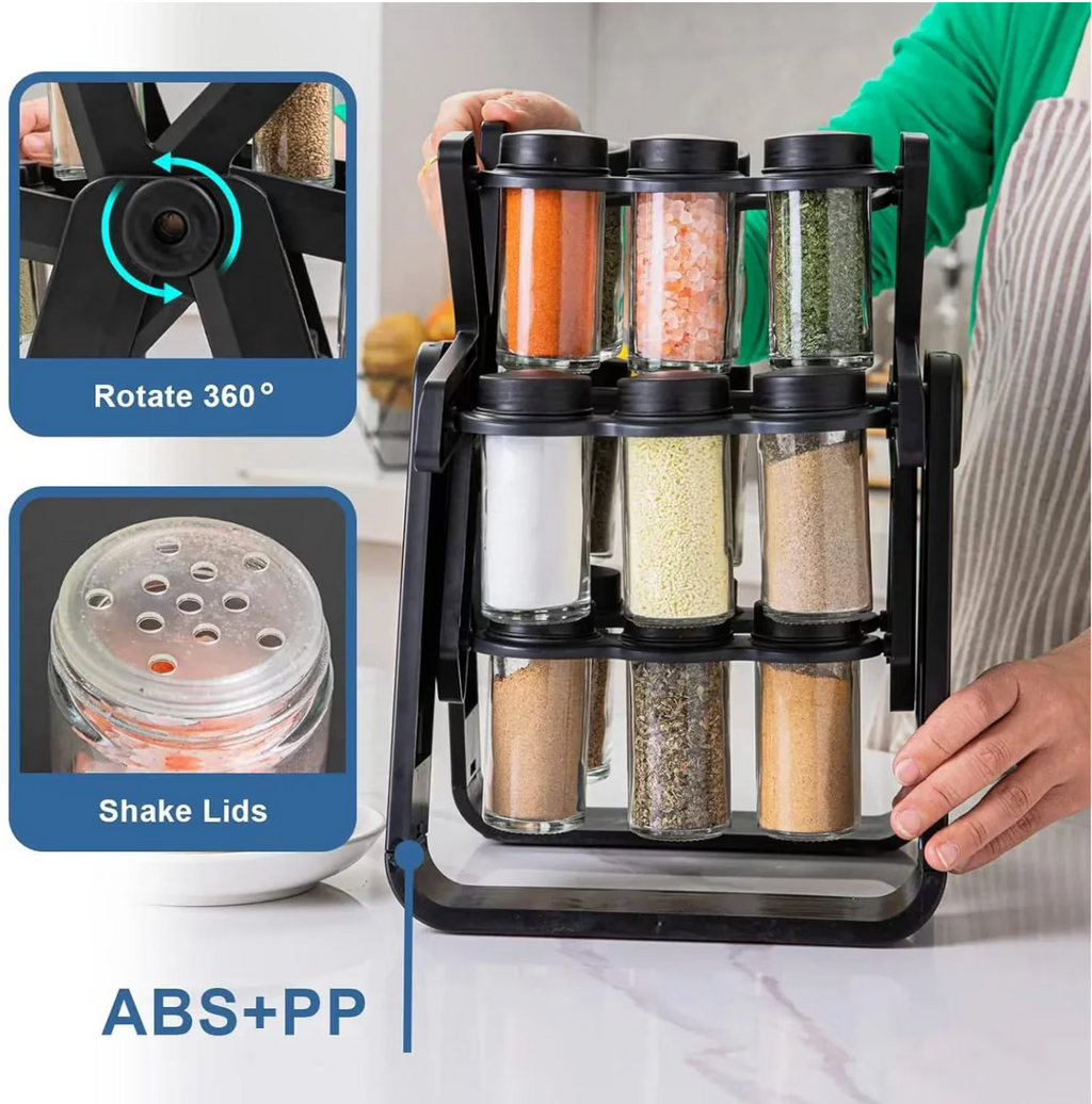 Set Gourmet de Bucătărie – Organizator Rotativ Condimente + Râșniță Electrică